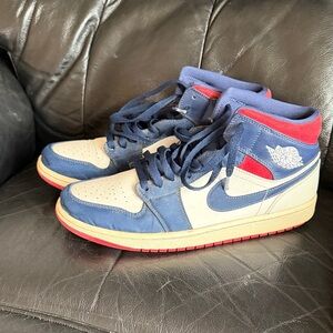 Nike Air Jordan 1 Mid Blue, Red & Cream Sneakers